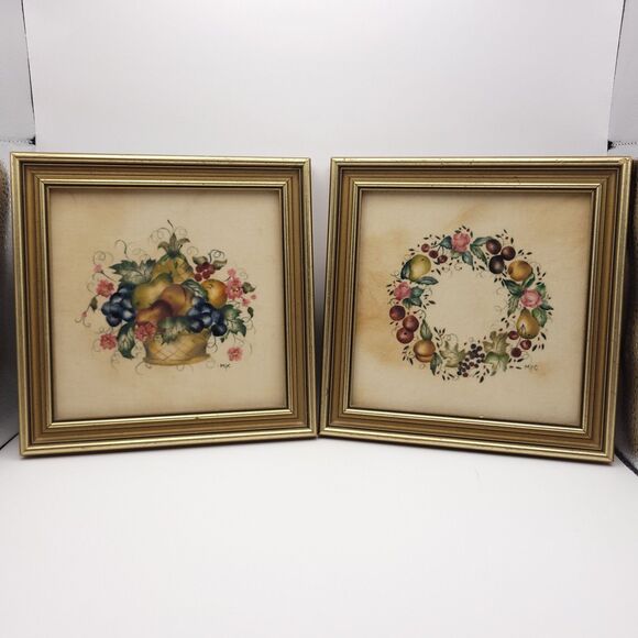 Two Theorem paintings Hand Painted by Maura Campbell Hingham MA 7x7 Framed GUC - Picture 1 of 15